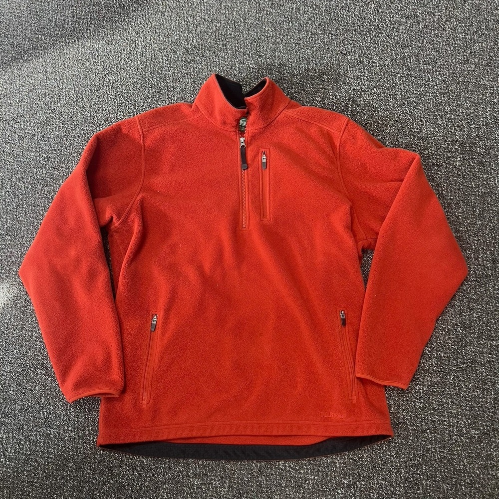 Ll Bean Pullover Quarter Zip Up Fleece Sweatshirt Orange Long Sleeve Pockets L